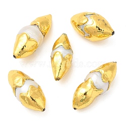 Baroque Style Natural Keshi Pearl Beads, Long-Lasting Plated, with Golden Plated Brass Findings, Oval, Seashell Color, 26.5~34x13~14mm, Hole: 1mm(KK-M251-02G)