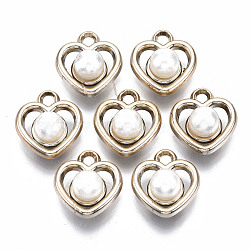 ABS Plastic Imitation Pearl Charms, with UV Plating Acrylic Findings, Heart, Light Gold, 14x13x8mm, Hole: 2mm(OACR-R248-004LG)
