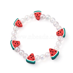 Stretch Kids Bracelets, with Eco-Friendly Transparent Acrylic and Watermelon Polymer Clay Beads, Colorful, Inner Diameter: 1-7/8 inch(4.8cm)(BJEW-JB06325-02)