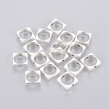 Tibetan Style Alloy Bead Frames, Lead Free and Cadmium Free, Square, Antique Silver, 11x11x3mm, Hole: 8mm