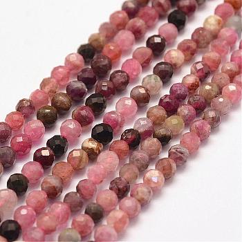 Natural Tourmaline Bead Strands, Faceted, Round, 4mm, Hole: 1mm, about 96pcs/strand, 15.5 inch