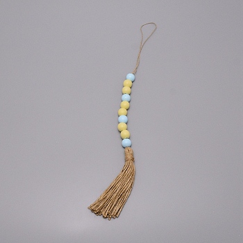 Fringed Beaded Pendant Decoration, Colored Wood Bead, Colorful, 415mm