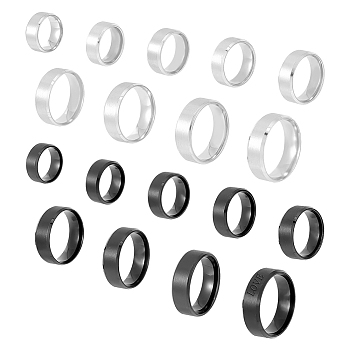 18Pcs 18 Style 201 Stainless Steel Plain Band Ring for Women, Electrophoresis Black & Stainless Steel Color, Inner Diameter: 15.2~23mm, 1Pc/style
