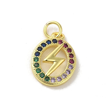 Brass Micro Pave Cubic Zirconia Pendants, Real 18K Gold Plated, Lightning Bolt Charms, Colorful, 16x11.5x2.5mm, Hole: 3mm