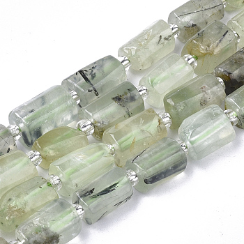 Natural Prehnite Beads Strands, Faceted, Column, 8~11x6~8x5~7mm, Hole: 1mm, about 15~17pcs/strand, 7.28~7.48 inch