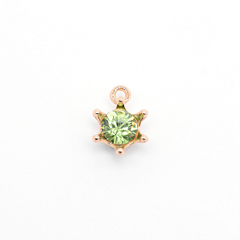 Alloy Rhinestone Pendants, Star, Golden, Peridot, 15.5x11x6.5mm, Hole: 1.5mm