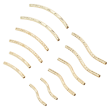 PandaHall Elite Brass Curved Tube Beads, Curved Tube Noodle Beads, Fancy Cut, Nickel Free, Real 18K Gold Plated, 36pcs/box