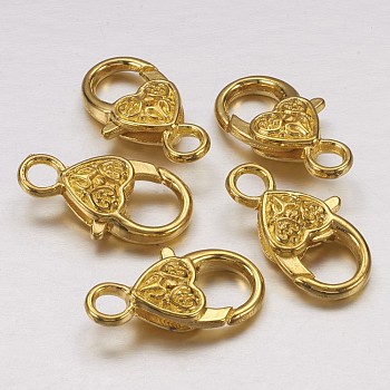 Tibetan Style Heart Lobster Claw Clasps, Cadmium Free & Lead Free, Golden, 25.5x14x6mm, hole: 4mm