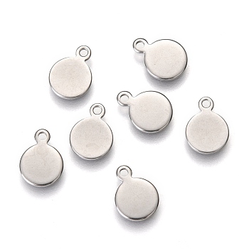 304 Stainless Steel Charms, Stamping Blank Tag, Flat Round, Stainless Steel Color, 9.5x7x0.8mm, Hole: 1mm