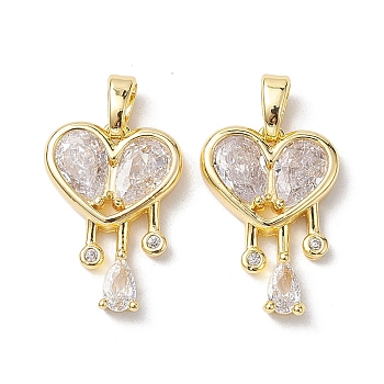 Valentine's Day Brass Micro Pave Clear Cubic Zirconia Pendants, Heart Charms, Real 18K Gold Plated, 18.5x13x3mm, Hole: 5x2.8mm