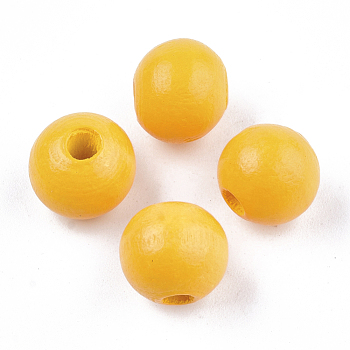 Painted Natural Wood Beads, Round, Gold, 10x8.5~9mm, Hole: 2~3mm
