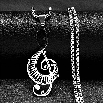 304 Stainless Steel Pendant Necklaces, Musical Note, Stainless Steel Color, 23.62 inch(60cm)
