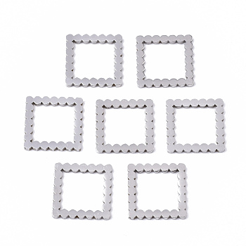 201 Stainless Steel Linking Rings, Laser Cut, Square, Stainless Steel Color, 11x11x1mm, Inner Diameter: 8x8mm