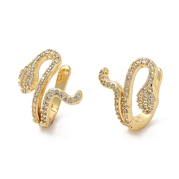 Rack Plating Brass Snake Cuff Earrings with Cubic Zirconia, Lead Free & Cadmium Free, Real 18K Gold Plated, 16x17x12.5mm