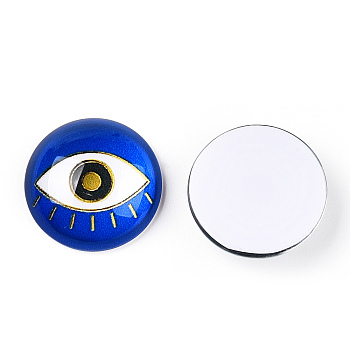 Glass Cabochons, Half Round with Eye, Blue, 20x6.5mm