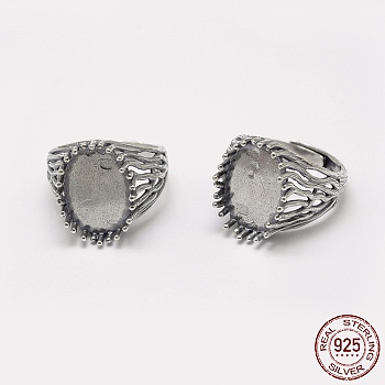 Adjustable Thailand 925 Sterling Silver Finger Ring Components, Oval, Antique Silver, Tray: 18x13mm, 19mm
