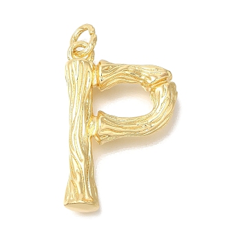 Rack Plating Brass Pendants, Long-Lasting Plated, Cadmium Free & Lead Free, Real 18K Gold Plated, with Jump Ring, Letter P, 37.5x24x6.7mm, Hole: 5mm