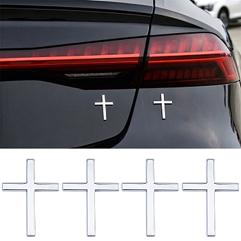 6Bags Alloy Car Stickers, Cross, Platinum, 63x45.5x3.5mm