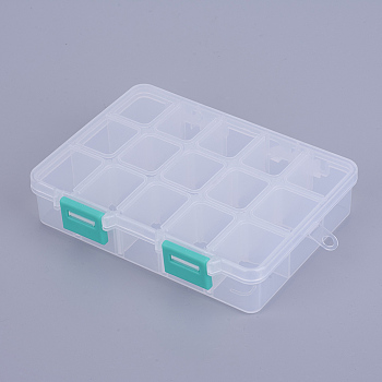 Organizer Storage Plastic Box, Adjustable Dividers Boxes, Rectangle, Medium Turquoise, 14x10.8x3cm, Compartment: 3x2.5cm, 15 compartment/box