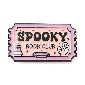 Word SPooky Book Club Alloy Enamel Pins Broochs, Cadmium Free & Lead Free, Rectangle, Pearl Pink, 17.5x30.5x1.5mm