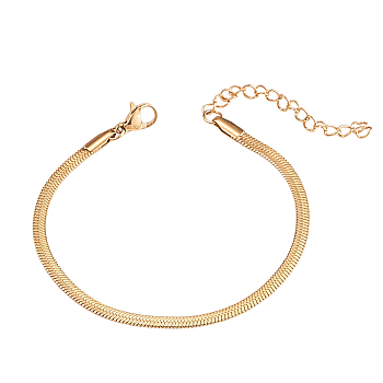 3mm 304 Stainless Steel Flat Snake Dome Herringbone Chain Link Bracelet for Men Women, Golden, 6.46~6.57 inch(16.4~16.7cm)