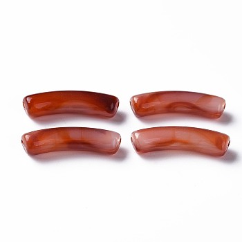 Two Tone Acrylic Beads, Imitation Gemstone, Curved Tube, FireBrick, 31x9.5x7.5mm, Hole: 1.8mm