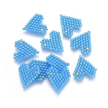 Handmade Japanese Seed Beads, with Japan Import Thread, Loom Pattern, Heart, Light Sky Blue, 13.5x13~13.5x2mm