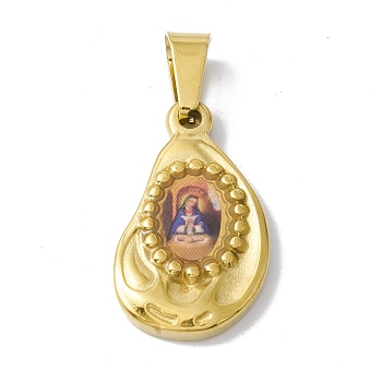 Vacuum Plating 304 Stainless Steel Pendants, with Enamel, Religion, Golden, Teardrop with Human, Colorful, 22x13x2.5mm, Hole: 6.5x3mm