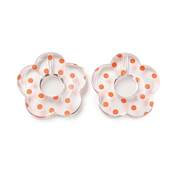 Transparent Printed Acrylic Beads, Flower, Coral, 26x27x5mm, Hole: 1.6mm