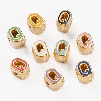 Alloy Enamel Beads, Cadmium Free & Lead Free, Mixed Color, Letter.Q, 7x5x5mm, Hole: 1.2mm
