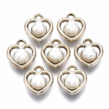 ABS Plastic Imitation Pearl Charms, with UV Plating Acrylic Findings, Heart, Light Gold, 14x13x8mm, Hole: 2mm