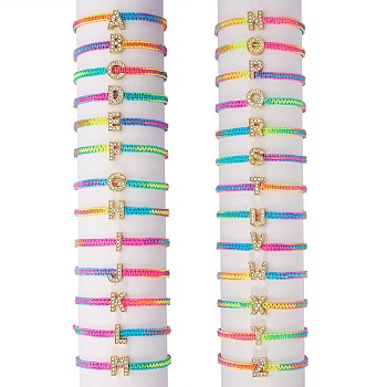 Crystal Rhinestone Initial Braided Bead Bracelet, Alphabet Adjustable Bracelet for Women, Colorful, Letter.C, Inner Diameter: 2~2-7/8 inch(5~7.3cm)