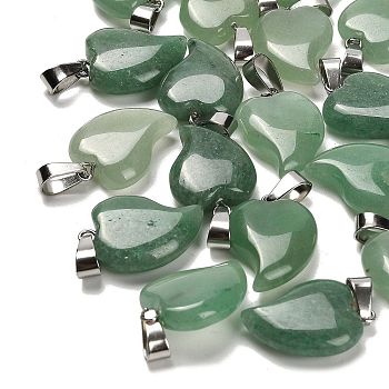 Natural Green Aventurine Pendants, with 201 Stainless Steel Finding, Heart, 22x15~16.5x6mm, Hole: 5x7mm