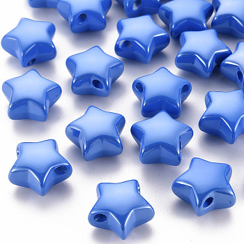 Opaque Acrylic Beads, Pearlized, Star, Blue, 20.5x21x12.5mm, Hole: 3.5mm