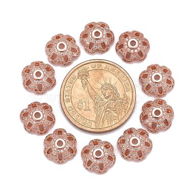 環境に優しい6枚の花びらの花真鍮マイクロパヴェキュービックジルコニアビーズキャップ(ZIRC-M098-01RG-FF)-4
