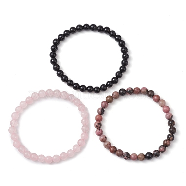 3Pcs 3 Style Natural Mixed Stone Round Beaded Stretch Bracelets(BJEW-JB10178-01)-4