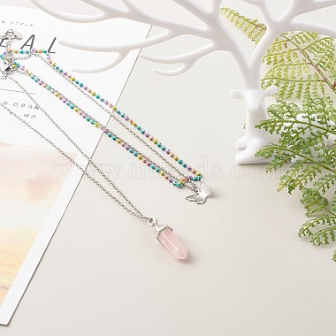 Набор ожерелий с подвесками в виде пули и бабочки для женщин в подарок(NJEW-JN03652)-4