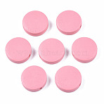 Painted Natural Poplar Wood Beads, Flat Round, Pink, 20x5mm, Hole: 1.4mm(WOOD-S045-063B-06)
