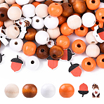 Thanksgiving Day 100Pcs 6 Styles Printed Wood Beads, Mixed Shapes, 16~20x10~16x6~16mm, Hole: 2~4mm(WOOD-YW0001-66)