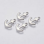 Tarnish Resistant 304 Stainless Steel Charms, Anchor, Stainless Steel Color, 12x9x1mm, Hole: 1mm(STAS-P225-028P)