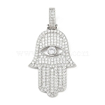 Brass Micro Pave Cubic Zirconia Pendants, Hamsa Hand with Evil Eye, Lead Free & Cadmium Free, Long-Lasting Plated, Rack Plating, Platinum, 50mm, Hole: 8x6mm(KK-R224-09P)