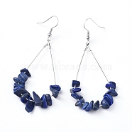 Dangle Earrings, with Natural Lapis Lazuli Chips, Platinum Plated Brass Earring Hooks and teardrop, Pendants, 71~75mm, Pendant: 53.5~59mm, Pin: 0.5mm(EJEW-E255-B19)