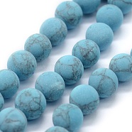 Synthetic Turquoise Beads Strands, Frosted, Round, Light Blue, 6mm, Hole: 0.5mm, about 66pcs/strand, 15.74 inch(40cm)(G-P387-01-6mm)