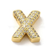 Brass Micro Pave Clear Cubic Zirconia Charms, Real 18K Gold Plated, Letter X, 10.5~13.5x3.5~14x5mm, Hole: 1.8~2x1.8~2.5mm(ZIRC-C009-01G-X)