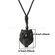 Natural Obsidian Pendant Necklace for Men, Owl, 25.20 inch(64cm)(PW-WG33725-02)