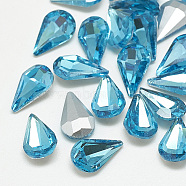 Pointed Back Glass Rhinestone Cabochons, Back Plated, Faceted, teardrop, Aquamarine, 8x5x3mm(RGLA-T082-5x8mm-12)