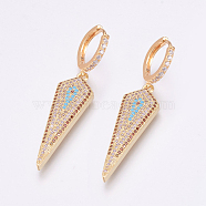 Brass Micro Pave Cubic Zirconia Dangle Hoop Earrings, Triangle, Colorful, Golden, 50mm, Pin: 1mm(EJEW-F172-B01-G)