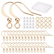 50Pcs Real 18K Gold Plated Brass Horizontal Loop French Earring Hooks, with 50Pcs Brass Open Jump Rings and 50Pcs Plastic Ear Nuts, Mixed Color, 4~19x4~17x0.7~3mm, Hole: 1~1.5mm, 21 Gauge, Pin: 0.7mm(KK-CN0001-81)