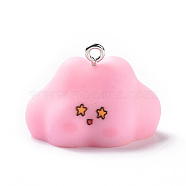 Opaque Resin Pendants, Cartoon Cloud Charms, with Platinum Tone Iron Loops, Pink, 19.5x27x21mm, Hole: 2mm(RESI-D063-03E)