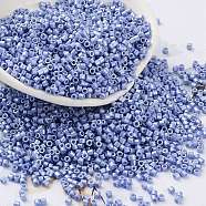 Baking Paint Glass Seed Beads, Cylinder, Light Steel Blue, 2x1.5mm, Hole: 1mm, about 5599pcs/50g(X-SEED-S042-15B-35)